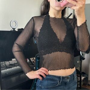 Sheer Brandy Melville Black Mesh Long-Sleeve Crop Top